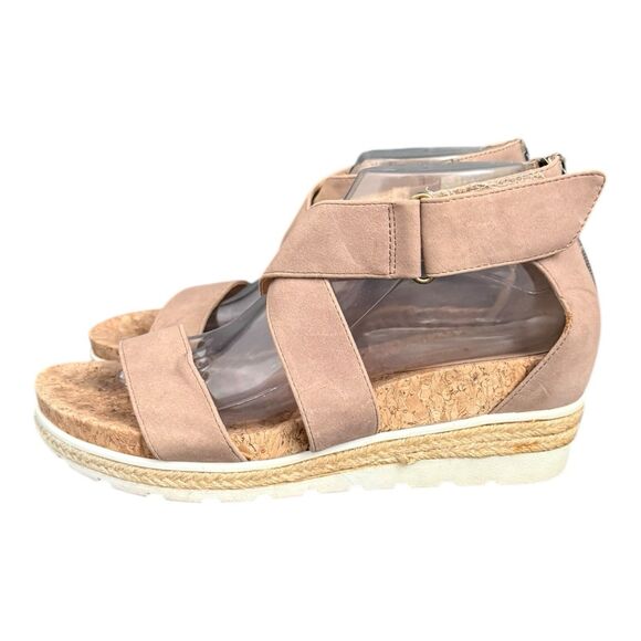 Adrienne Vittadini Tan Cecilia Wedge Sandals Espadrilles Cork Zip 10M Hook+loop - Picture 2 of 12